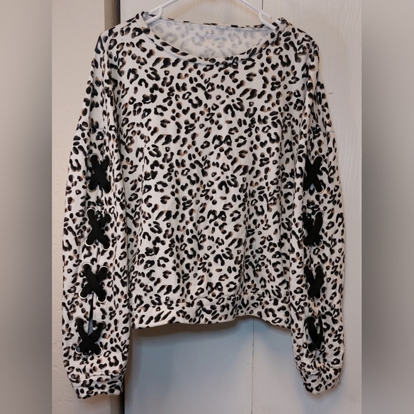 AMP Cheetah Print Cotton Sweatshirt Lace Up Long Sleeves Size XL Fleece Top Cozy - Picture 5 of 9